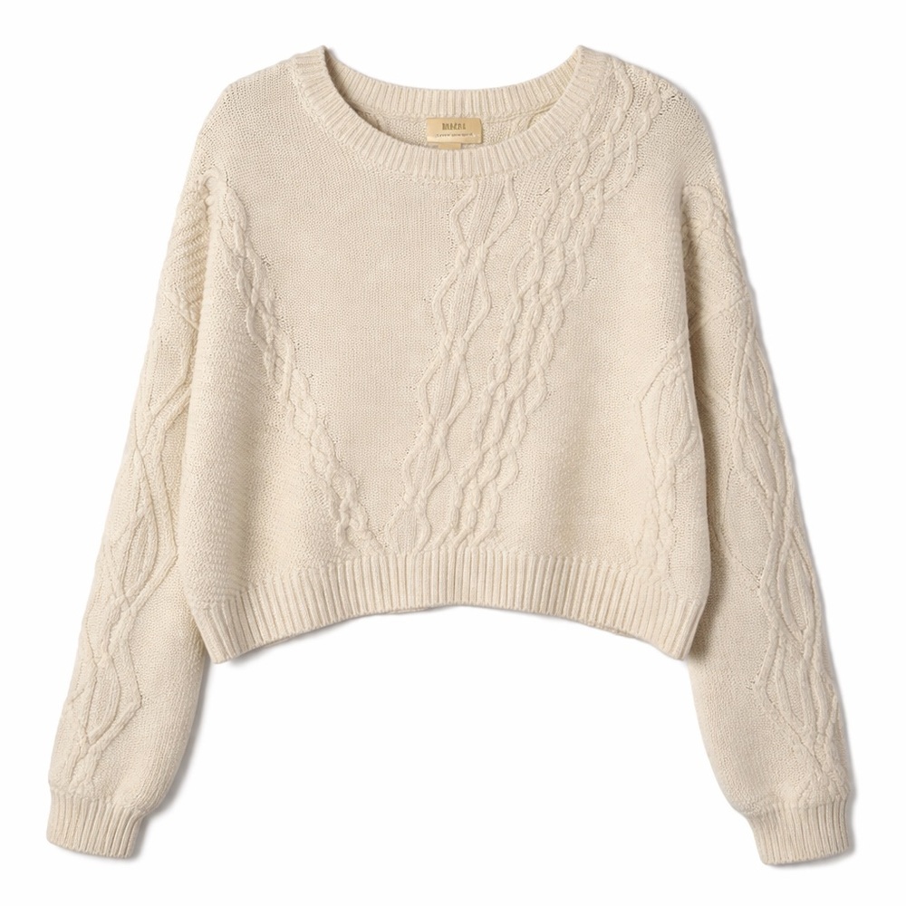 Maeve Cable Knit Cropped Sweater - Cream Small